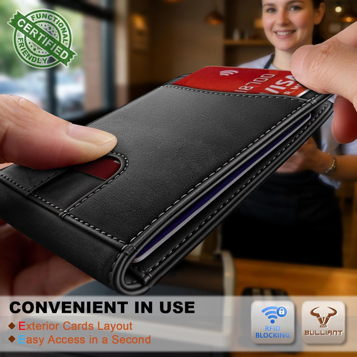 BULLIANT Cartera magnética para hombre, de piel de grano completo,...