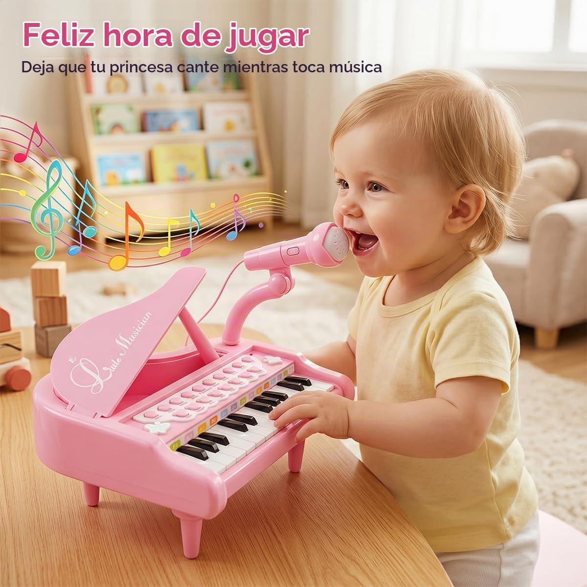 Love&Mini Piano Juguetes para niñas, 24 teclas con micrófono