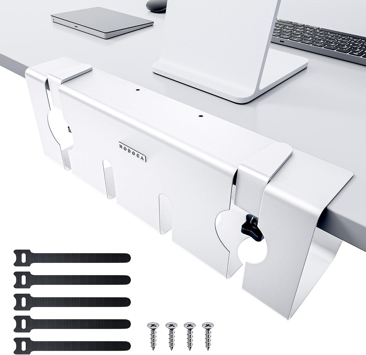 No Drill Under Desk Cable Management Tray, 17'' Wire Management, Punch-Free Clamp en, metal Cable Tray, Wire Organizer Under Desk, Under Dessk Basket para Office y Home, blanco