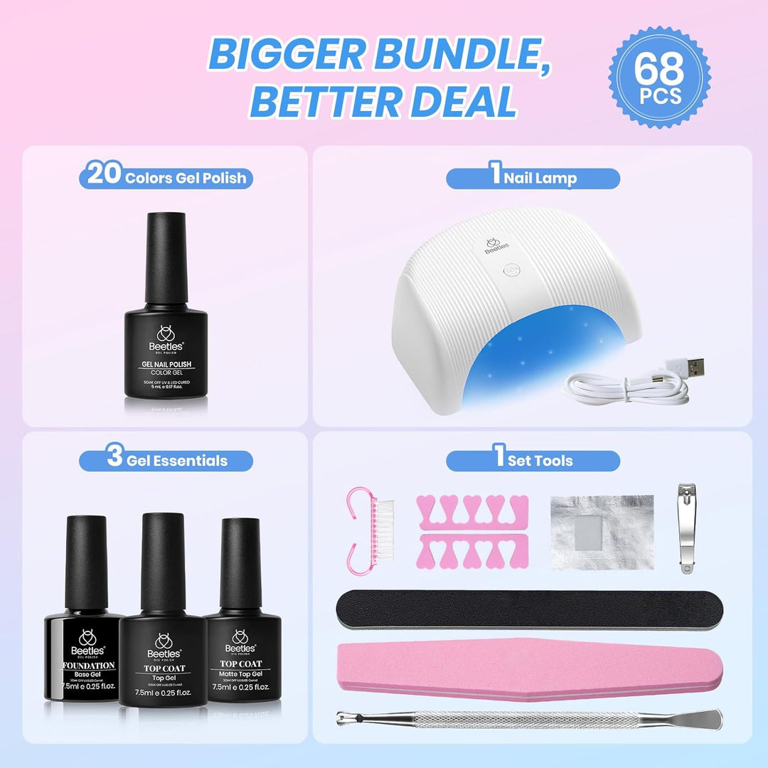 Beetles Deal Box - Kit de esmalte de uñas de gel con luz UV \u2013...