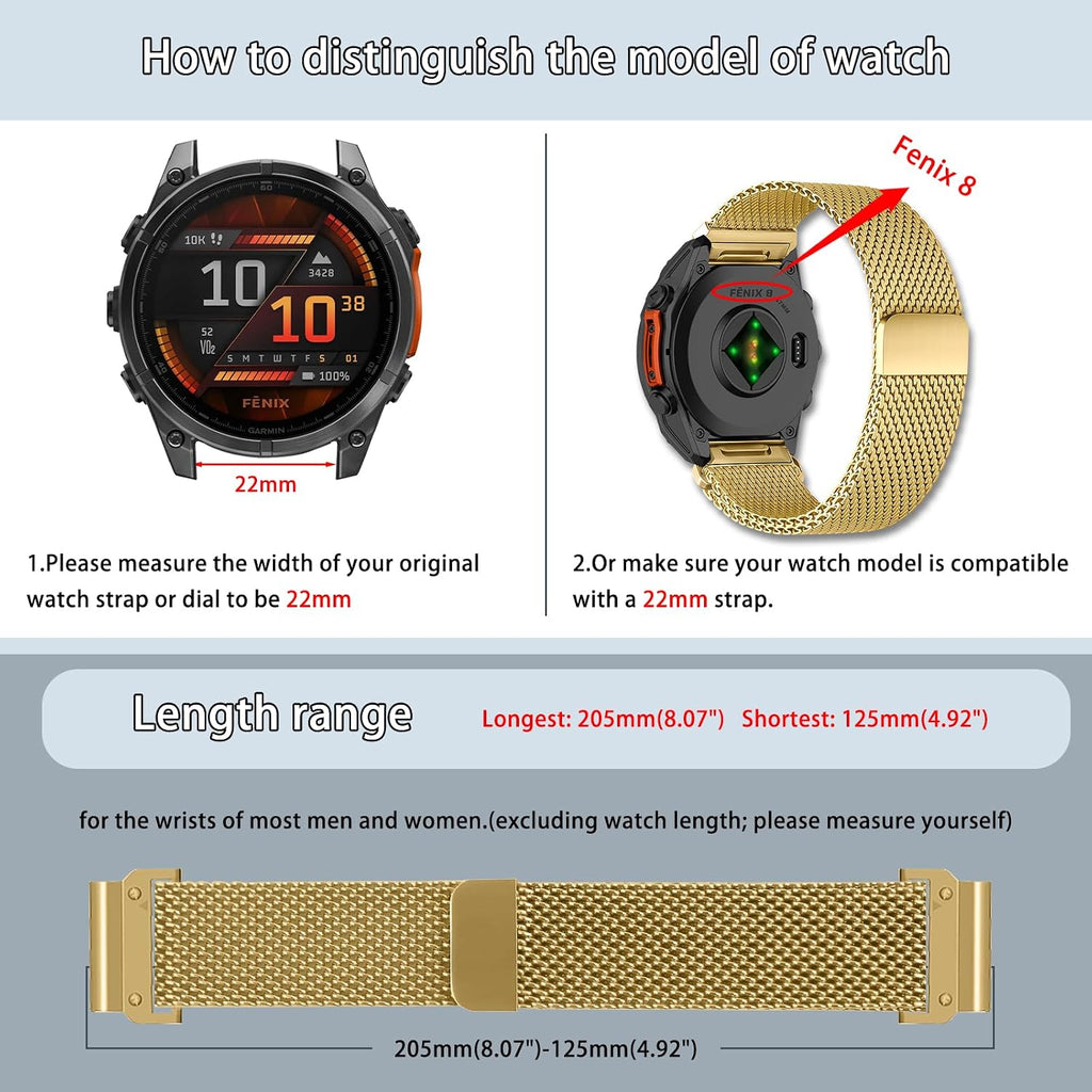 QuickFit - Correa de reloj de metal de 0.866 in para Garmin Fenix 9/9 Pro