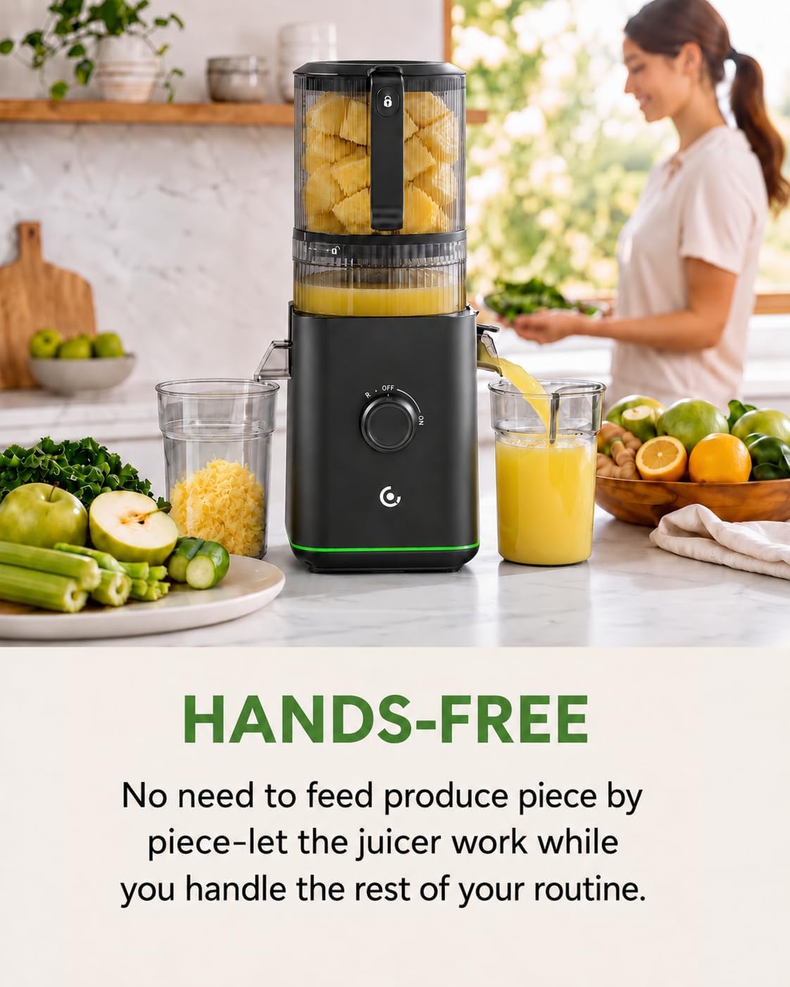 AMZCHEF Exprimidor de prensa en frío, Juicer lento de autoalimentación de