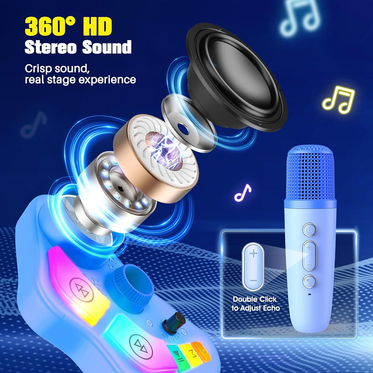 Máquina de karaoke de pie de juguete para niños de 3 a 5 4 a 6 5 a 7 años, regalos de Navidad y cumpleaños para niños de 3, 4, 5, 6, 7, 8 años, micrófono de karaoke recargable para niños con 2