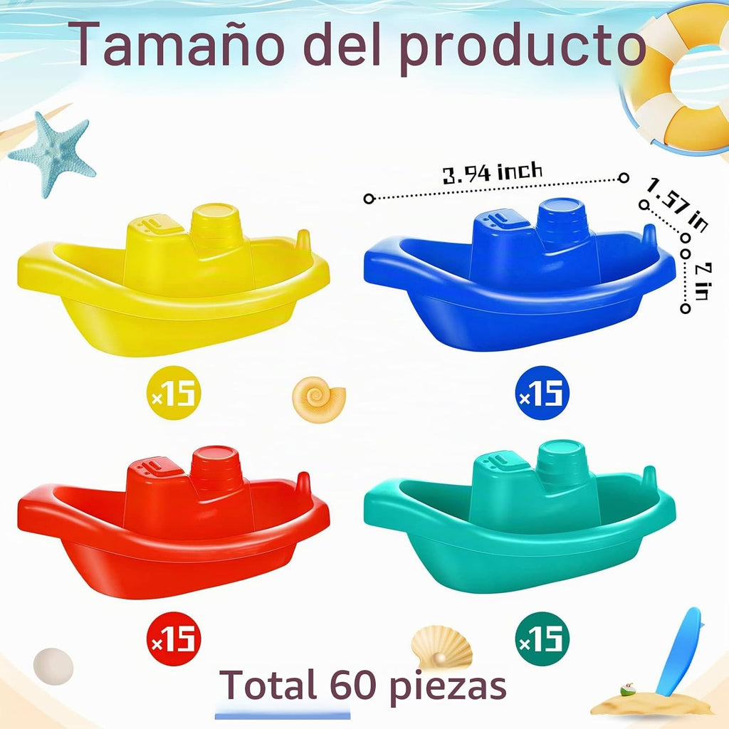 Woanger - 60 botes de juguete de plástico para niños pequeños, coloridos