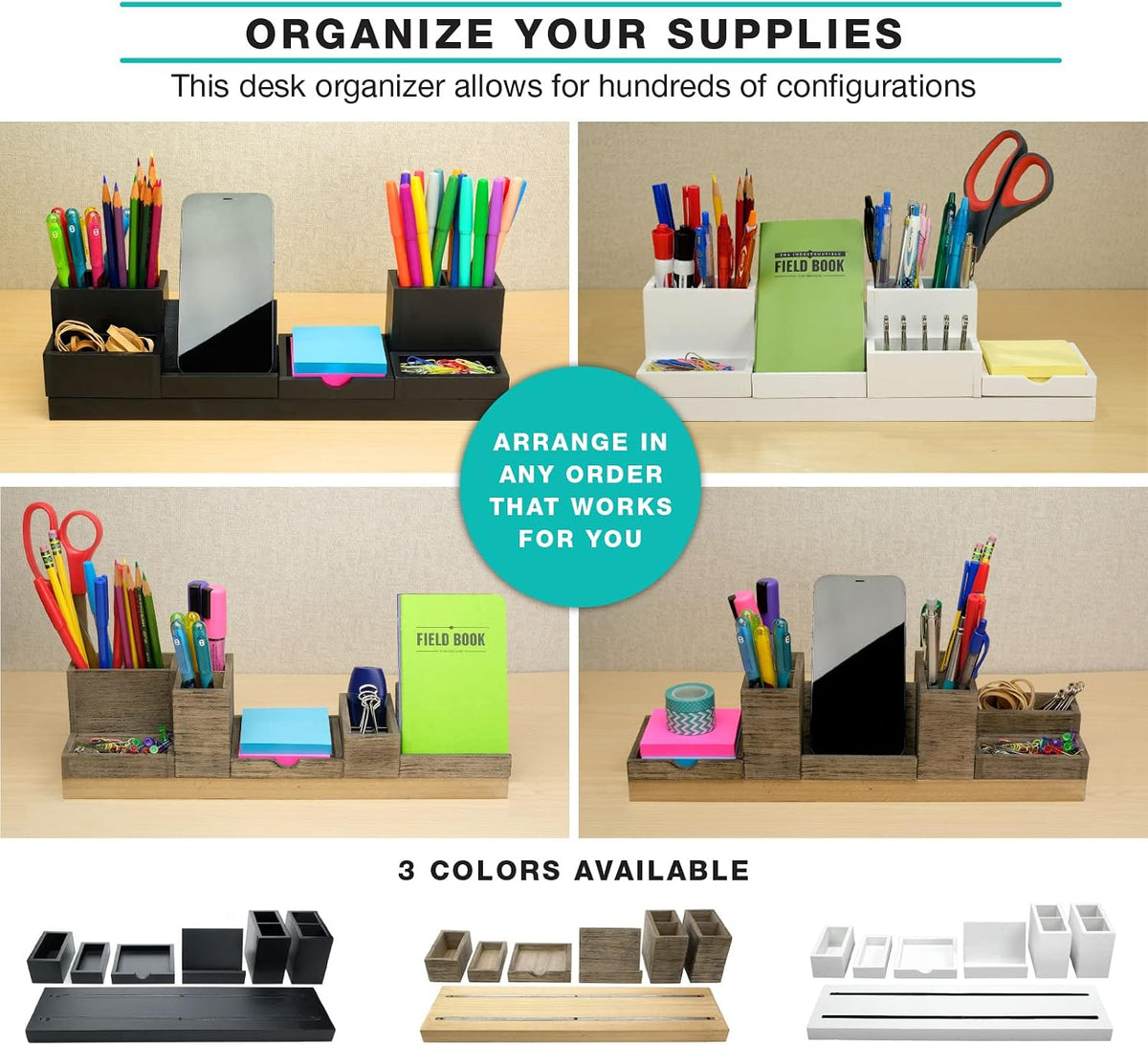 Excello Global Products Organizador magnético de escritorio | 6 compartimentos extraíbles para bolígrafos, lápices, postes, clips, teléfono celular y suministros de oficina (negro)