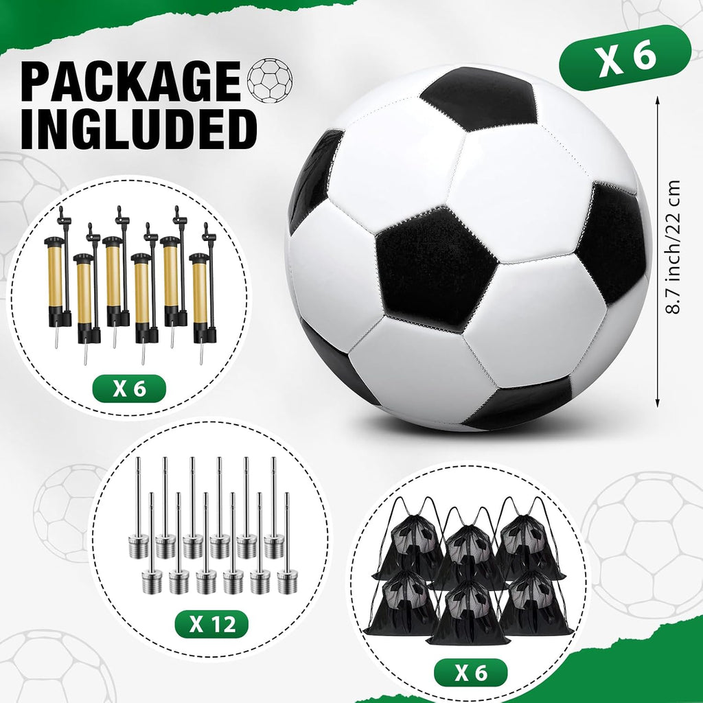 Paquete de 6 pelotas de fútbol de Navidad desinfladas con bomba, artículos a granel, pelotas de fútbol con bolsa deportiva de malla, aguja de bomba para cajas de zapatos, rellenos de regalo