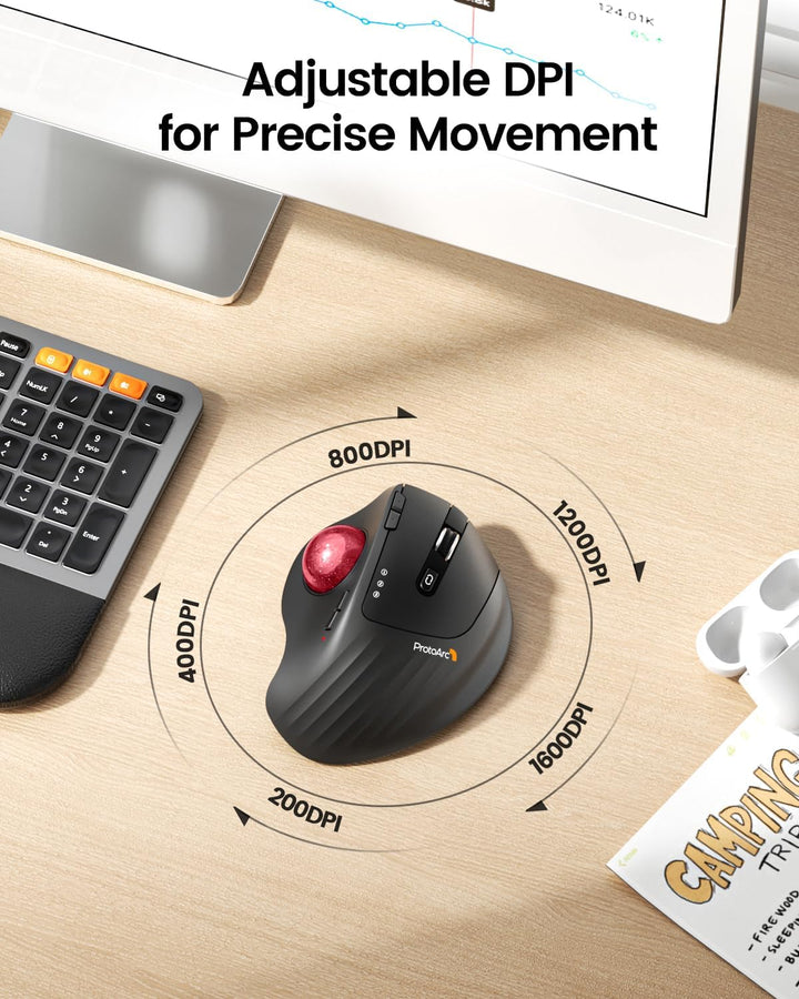 Ratón Trackball Inalámbrico ProtoArc, EM01 NL Ergonómico Bluetooth...