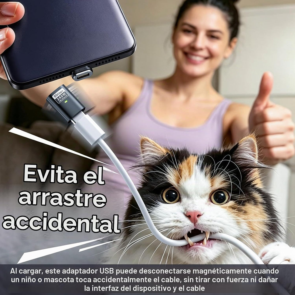 Adaptador Magnético USB C de 240W, 2 Unidades de Adaptador Recto de 24 Pines con Tapón de Polvo