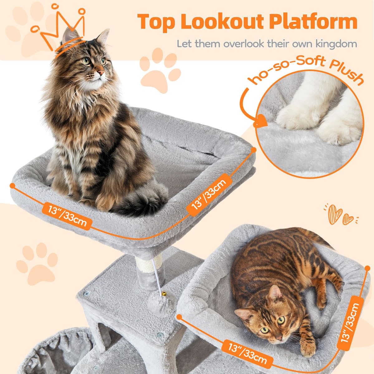 Taoqimiao Gran Árbol para Gatos, 73 in de Altura Torre para Gatos con 2 Dens Felinos Acolchados