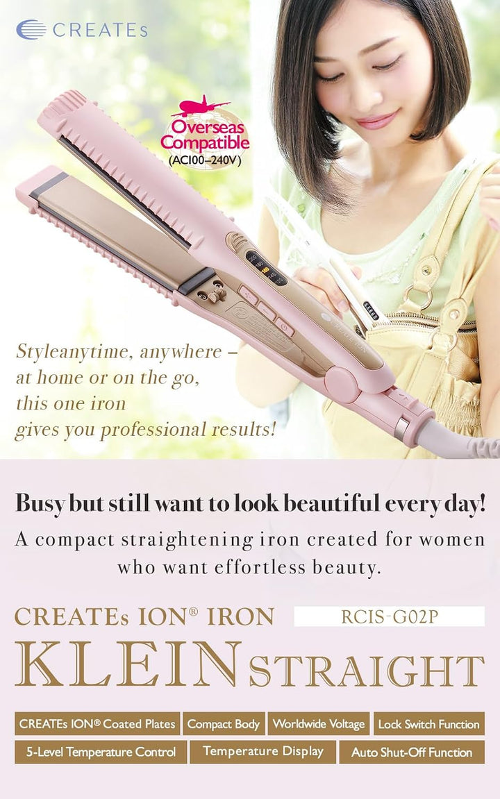 Creates ION - Plancha plana para cabello liso Klein, color rosa, li...