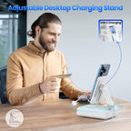 Jteman Soporte para teléfono móvil con altavoz Bluetooth y cargador inalámbrico