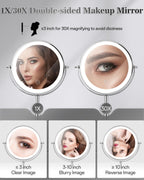 Espejo de maquillaje con aumento de 1X/30X 8" con luces de altura ajustable