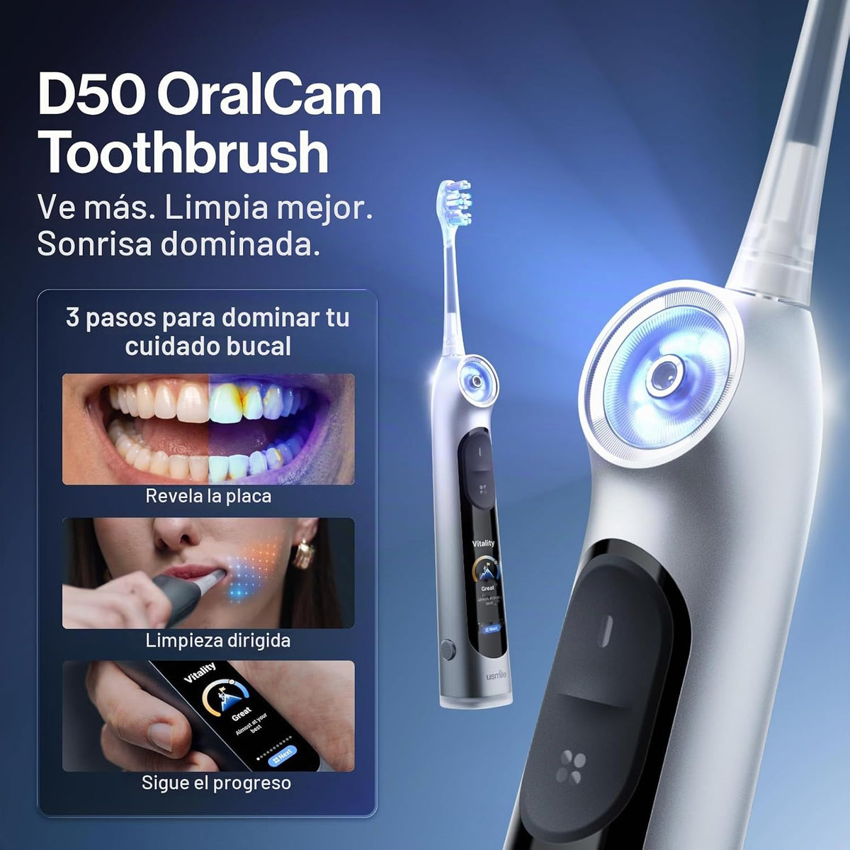 usmile Cepillo de dientes eléctrico D50 OralCam, imagen e información de