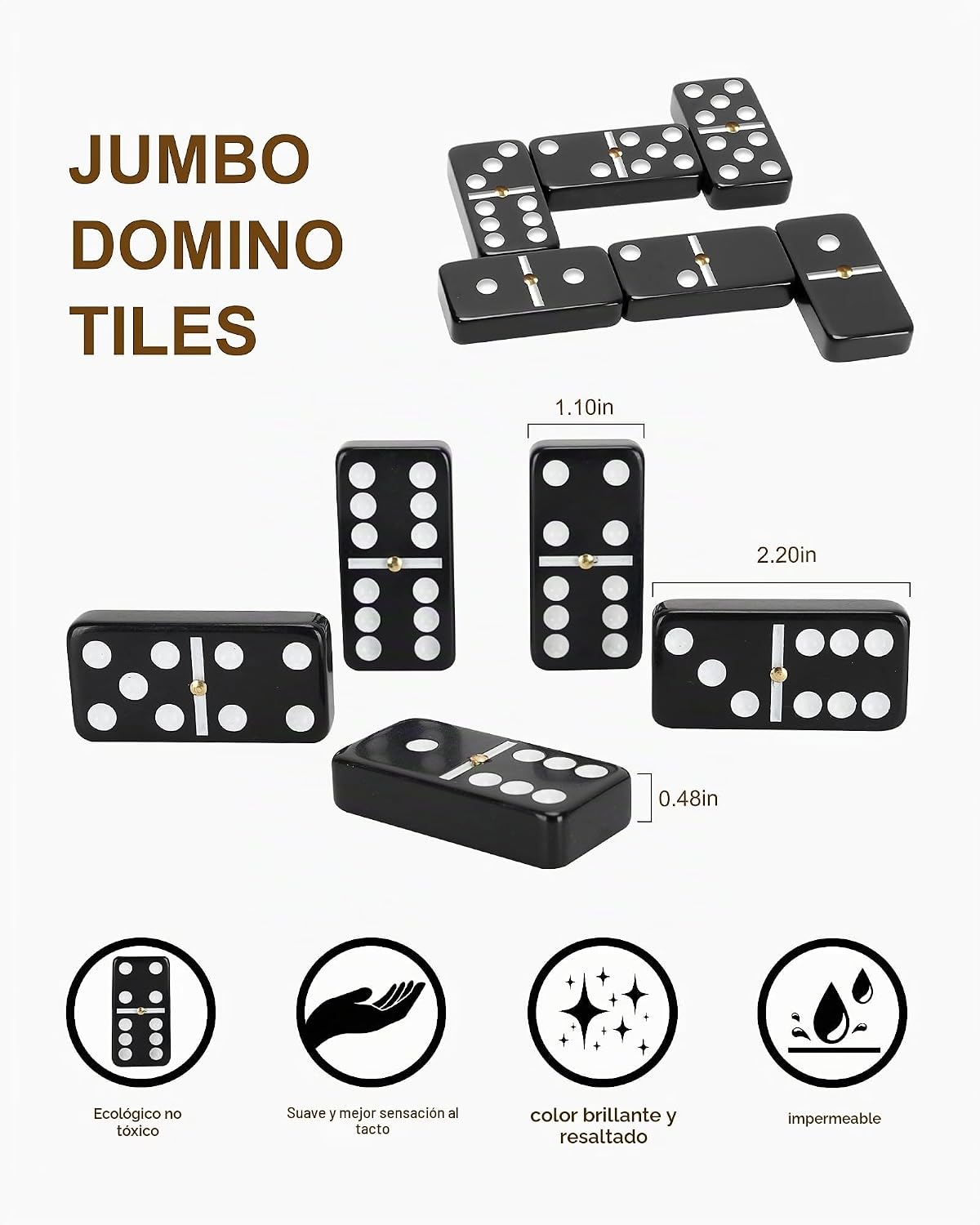 KAILE Juego de dominó doble jumbo de 6 con estuche portátil y 4 estantes de madera | 28 azulejos grandes para adultos y familias | Juegos de viaje y mesa para 2-4 jugadores