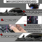 1:16 RC Drift Car 2.4GHz Spray 4WD Luces LED de Alta Velocidad de Control Remoto de 30+KM/H 2 Baterías 60Min Velocidad Variable Indefinidamente Juguetes de Coches de Deriva para Adultos y