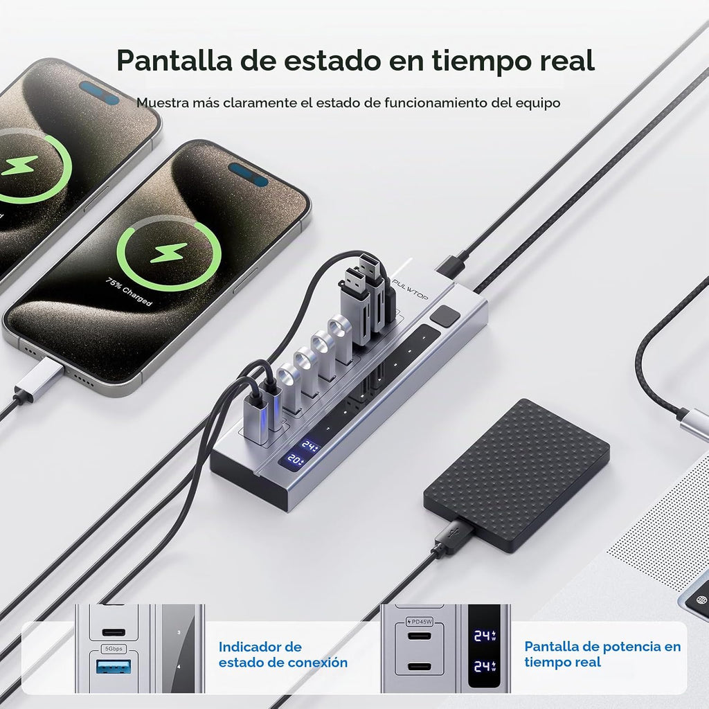 PULWTOP, BH-221D, hub USB 3.2, alimentado