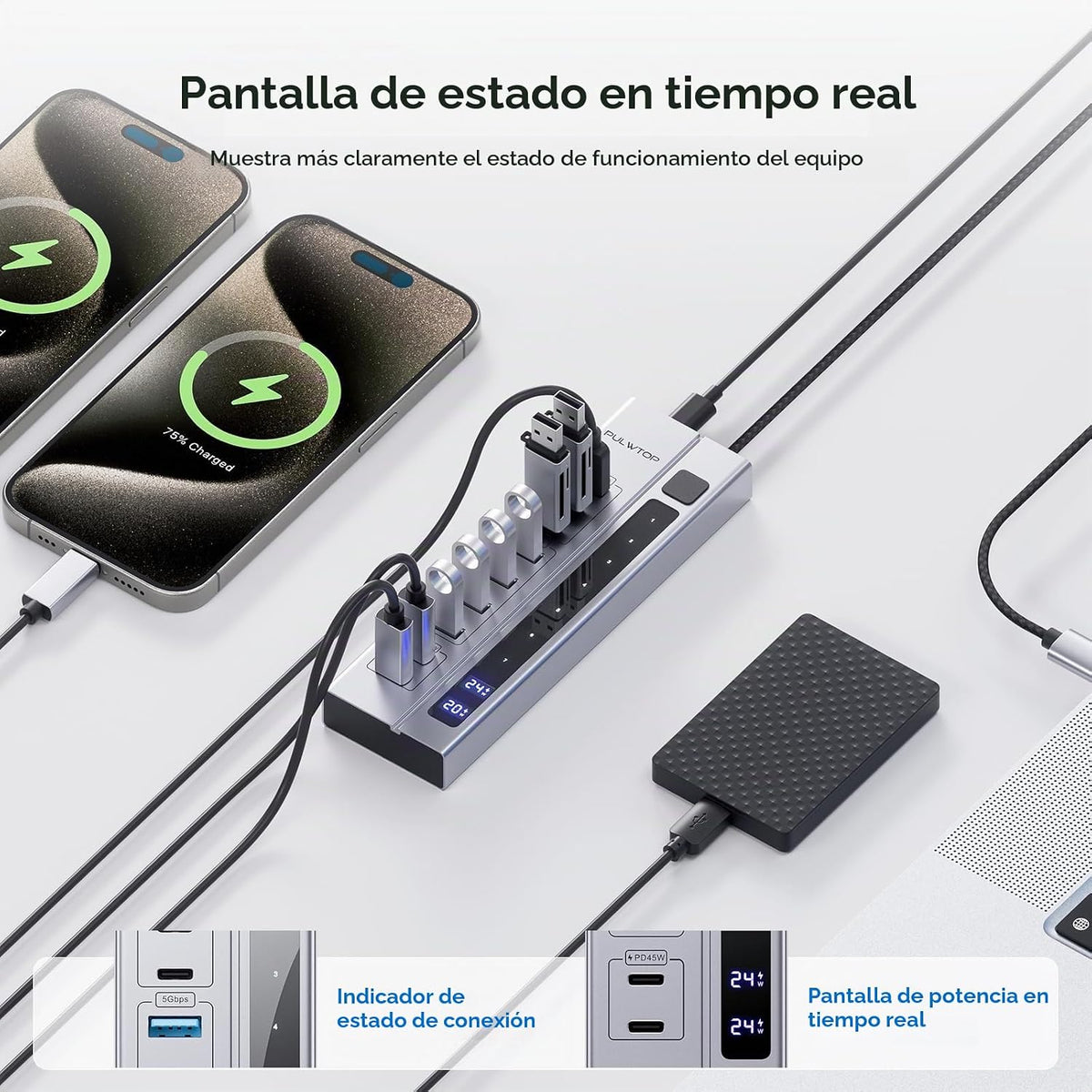 PULWTOP, BH-221D, hub USB 3.2, alimentado