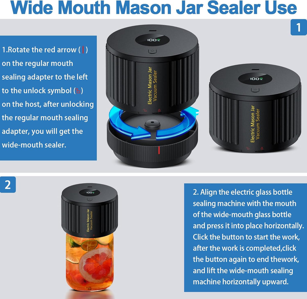 Kit de sellador al vacío eléctrico para tarros Mason con pausa automática de un solo toque