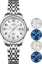 Reloj de Mujer Elegante Analógico a Cuarzo con Carga de Fecha, Números Arábigos Grandes, Impermeable, Dos Tonos, Acero Inoxidable, Pequeño, Reloj de Muñeca
