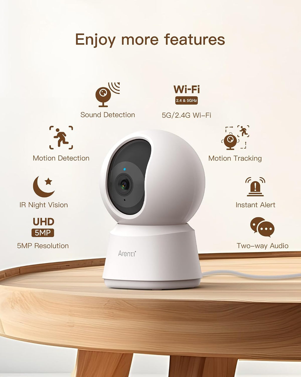 ARENTI - Cámara para mascotas de 5 MP P2Q, 5G WiFi 6 Cámara de seguridad interior, aplicación gratuita para teléfono