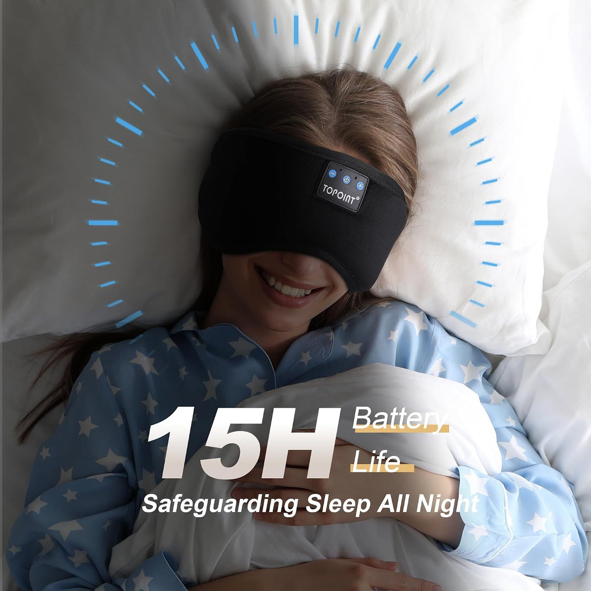 TOPOINT - Antifaz para dormir con auriculares Bluetooth 5.4 inalámbricos, auriculares para dormir con micrófono, altavoces HD, música, antifaz para dormir y meditar, para hombres y mujeres, accesorios