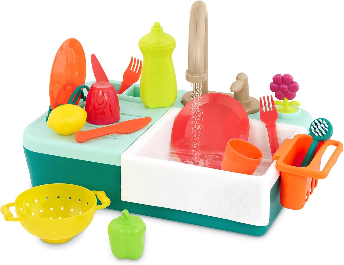 B. toys - Fregadero de juego, fregadero Splash-n-Scrub con grifo de agua corriente