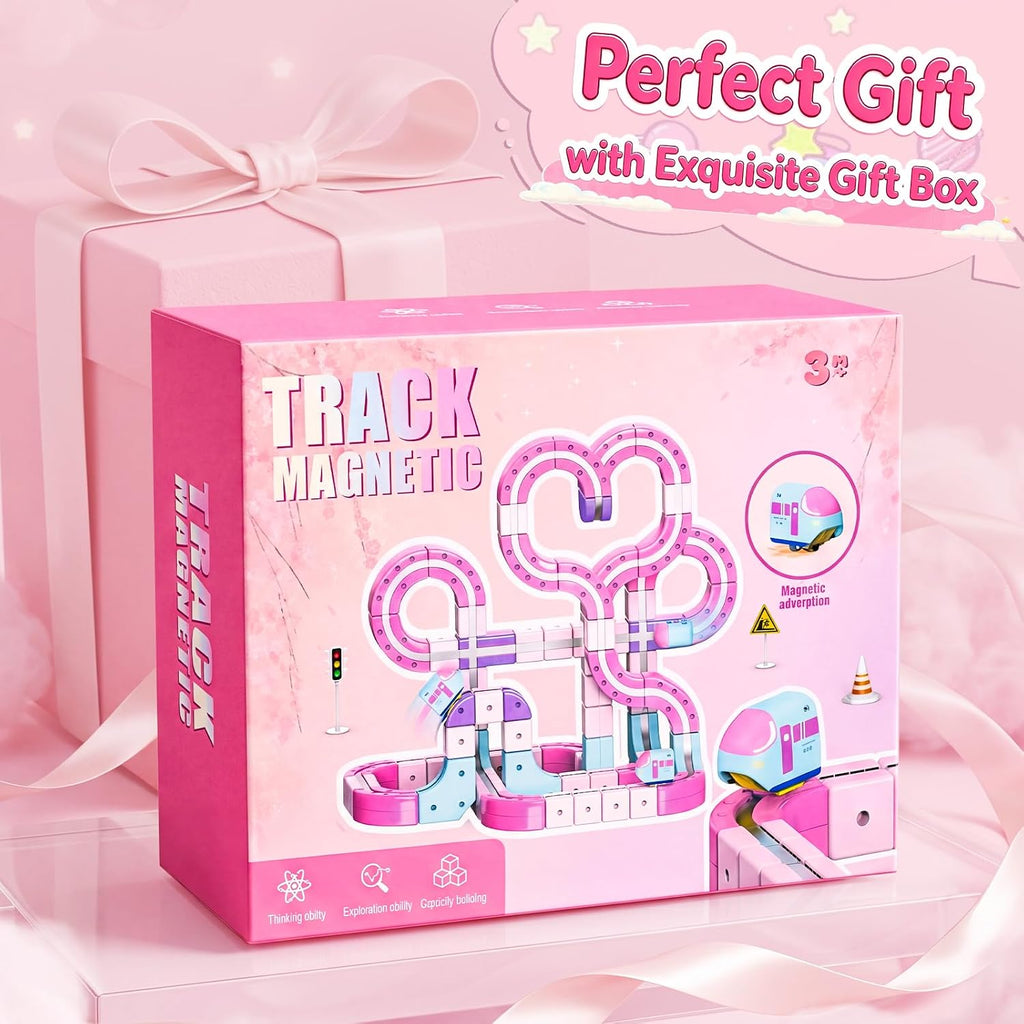 Juego de tren eléctrico rosa para niñas, 170 piezas magnética con diseño en forma de corazón, pista de carreras 3D antigravedad para bricolaje, juguete educativo STEM regalo para niños de 4 a 12