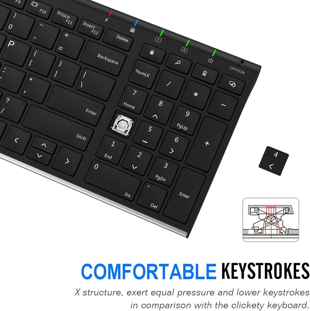 Arteck Teclado inalámbrico USB de acero inoxidable ultra delgado te...