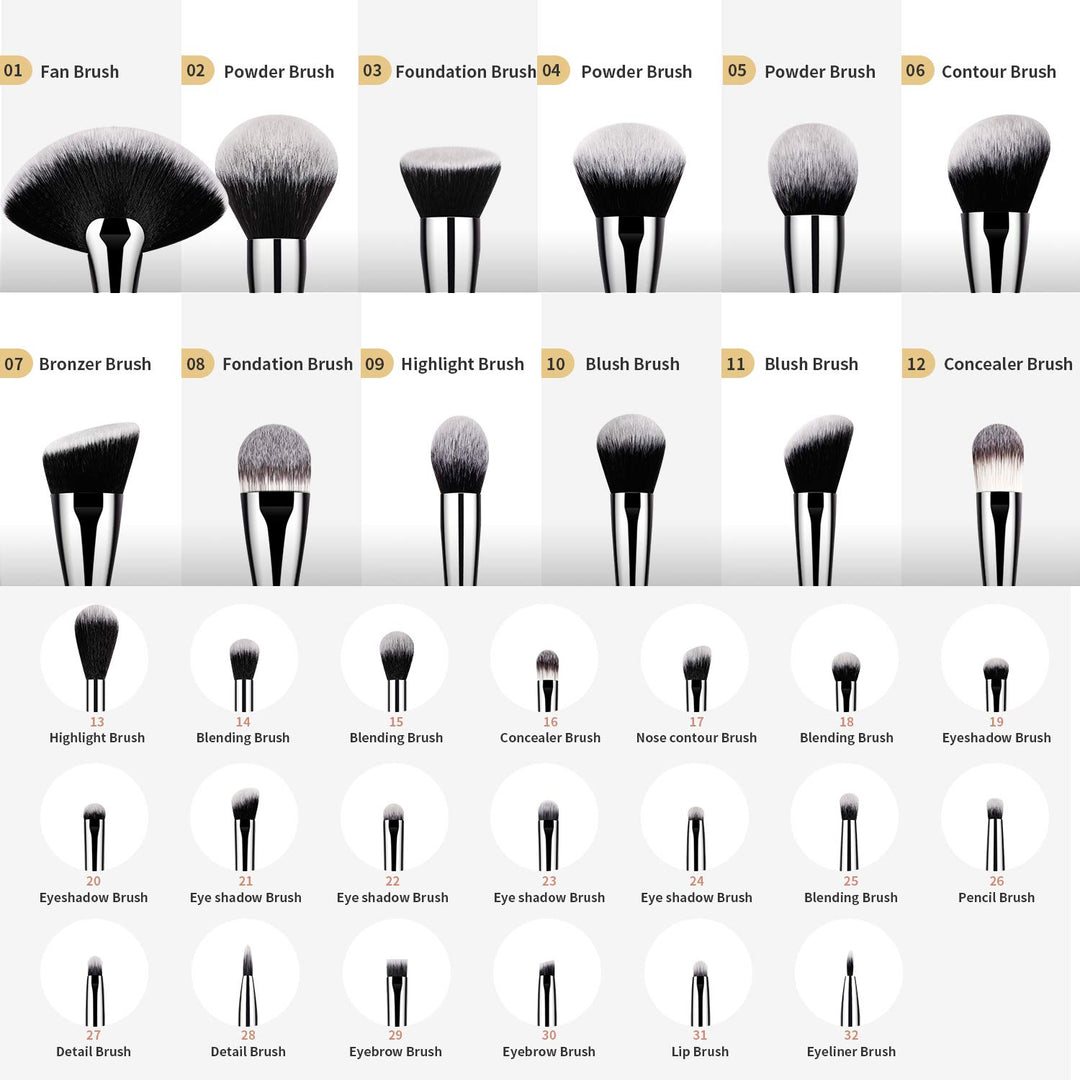 DUcare Juego de 32 brochas de maquillaje de grado profesional, ultr...