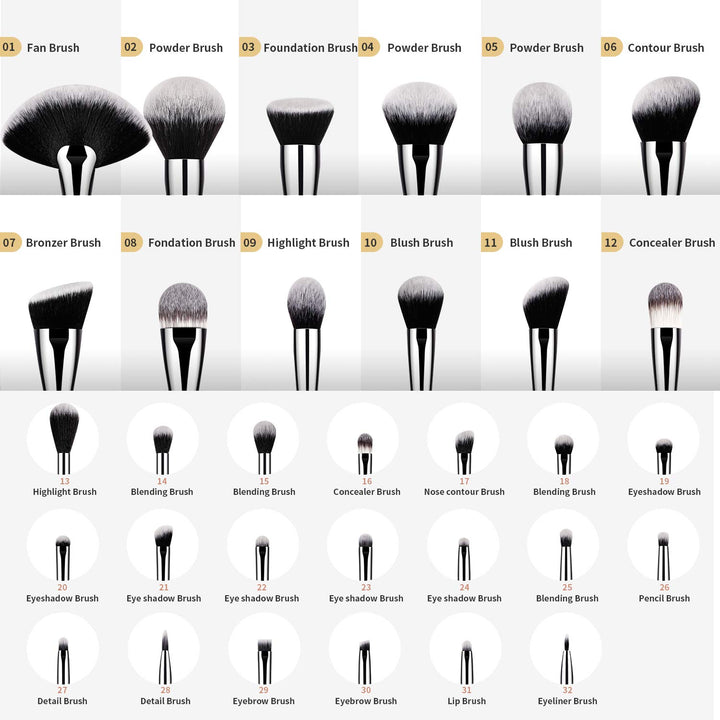 DUcare Juego de 32 brochas de maquillaje de grado profesional, ultr...