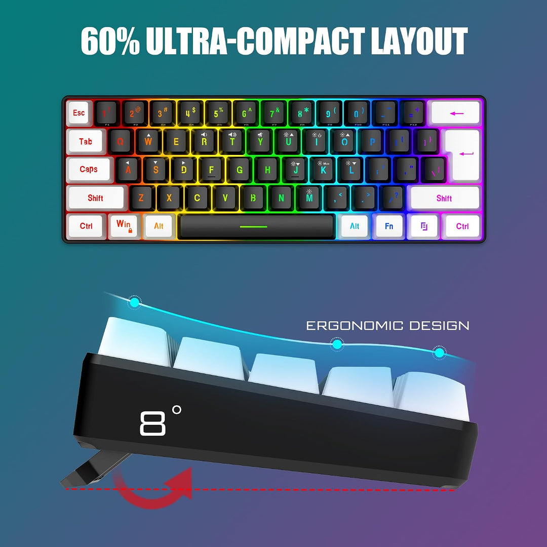 RedThunder Combo de Teclado y Mouse para Juegos 60%, Teclado Mini R...