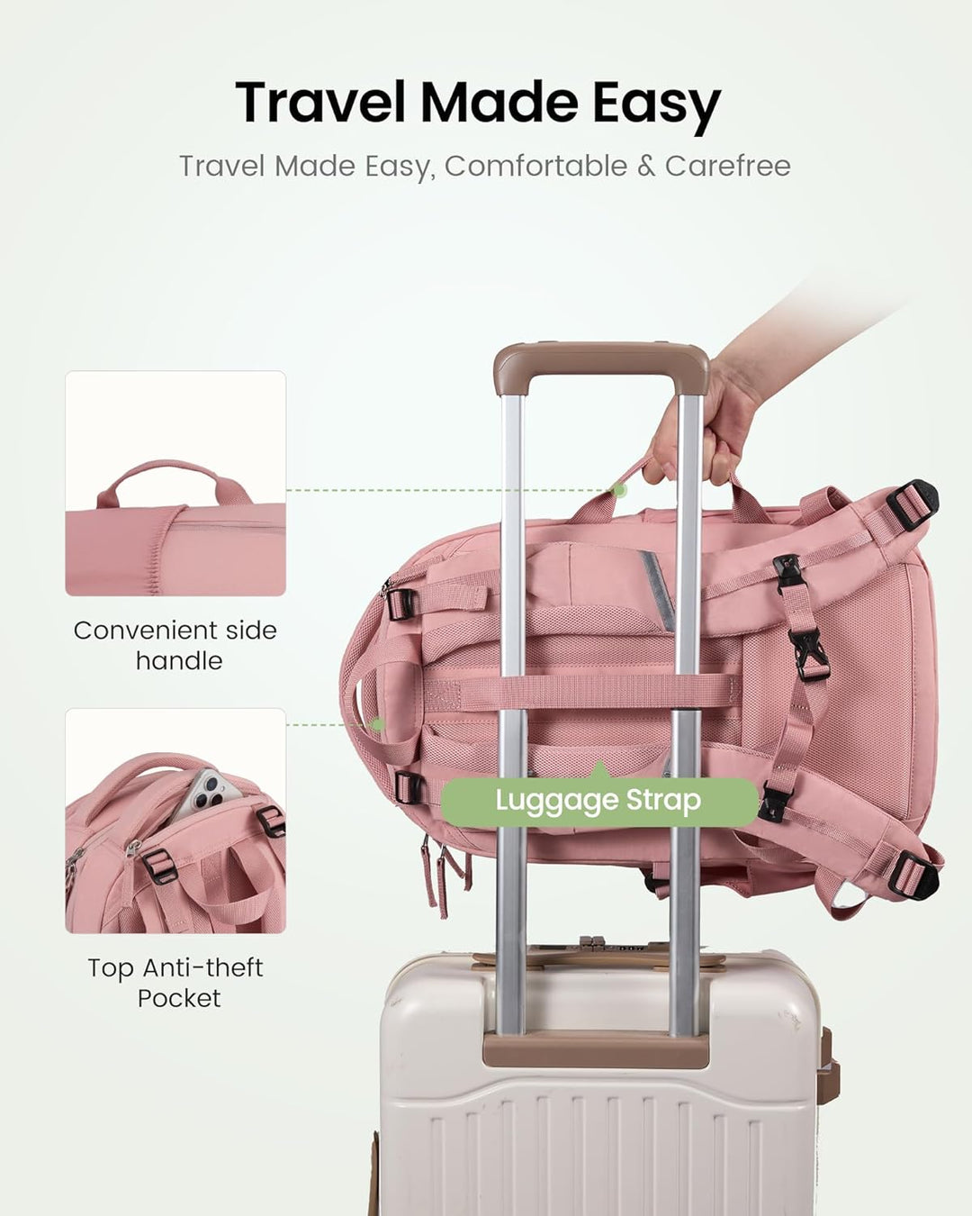 LOVEVOOK Mochila de viaje para laptop, Rosa claro, 15,6 pulg., Viaj...