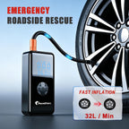 Inflador de neumáticos inalámbrico: compresor de aire portátil con pantalla digital, batería de 4500 mAh, 150 PSI máximo, inflado rápido de 32 L/min, luz LED 3 en 1 (SOS/Flash), carga USB-C