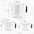Dalup Juego de Tazas Medidoras – Tazas Medidoras de Plástico Transparente para Líquidos (8/16/32 oz) con Busque y Asa Antideslizante | Juego de 3 Tazas Medidoras de Plástico para Líquidos y Ingredientes Secos