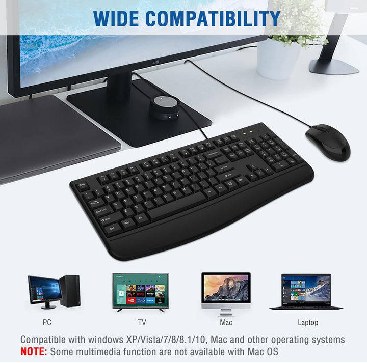 EDJO - Combo de teclado y mouse con cable, teclado ergonómico de ta...
