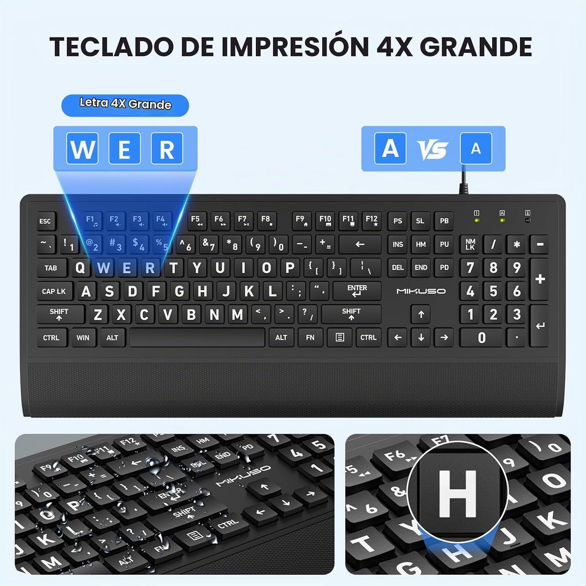 MIKUSO Combo de teclado y mouse con cable de impresión grande para...