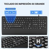 MIKUSO Combo de teclado y mouse con cable de impresión grande para...