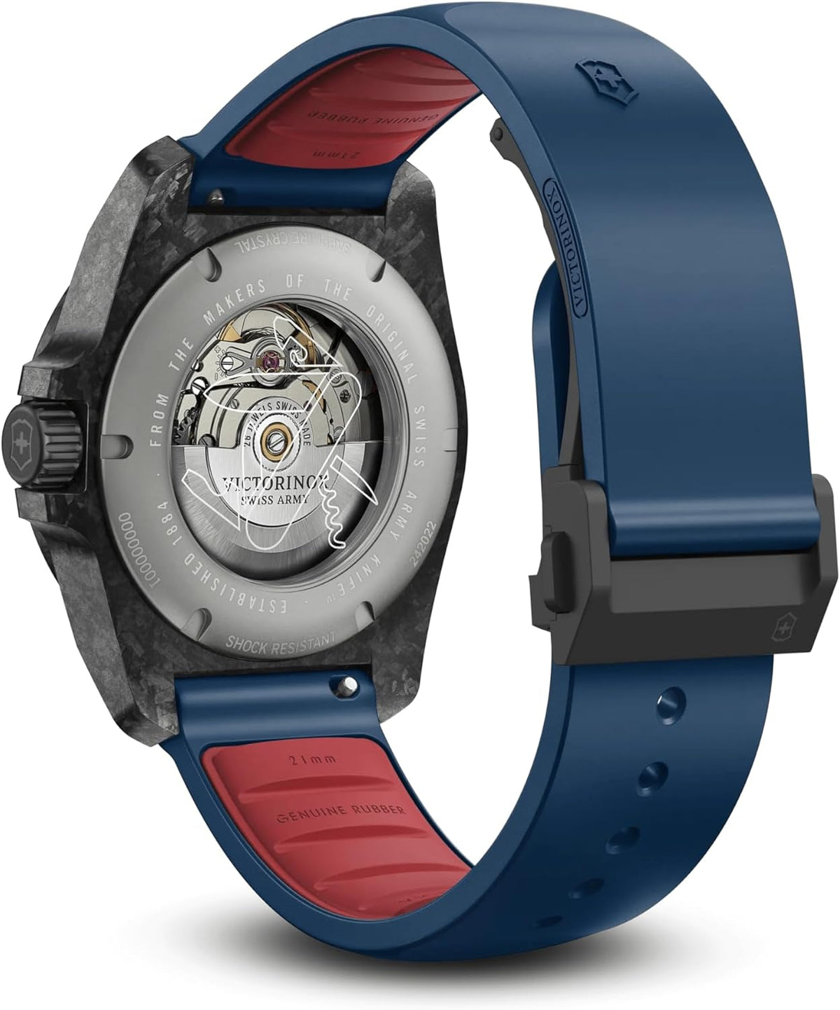 Victorinox I.N.O.X. Juego de reloj automático con correa de goma azul con esfera azul 1.614 in - 242022.1