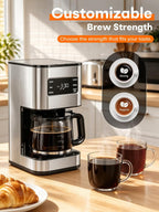 Cafetera de goteo de 12 tazas programable, regular y fuerte, pantalla LED