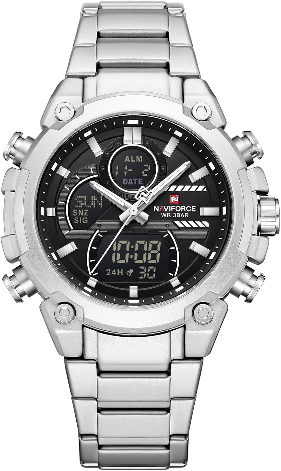 NAVIFORCE Relojes digitales multifunción, reloj analógico impermeable 3ATM para hombres, reloj de pulsera de lujo luminoso, regalo