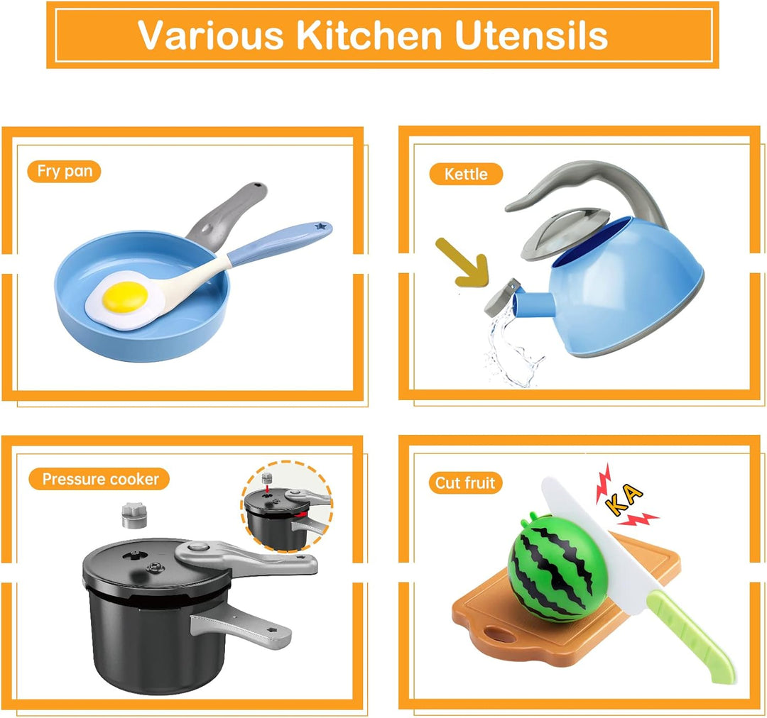 130 piezas de juego de cocina, ollas y sartenes de juego de simulac...
