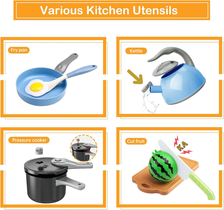 130 piezas de juego de cocina, ollas y sartenes de juego de simulac...