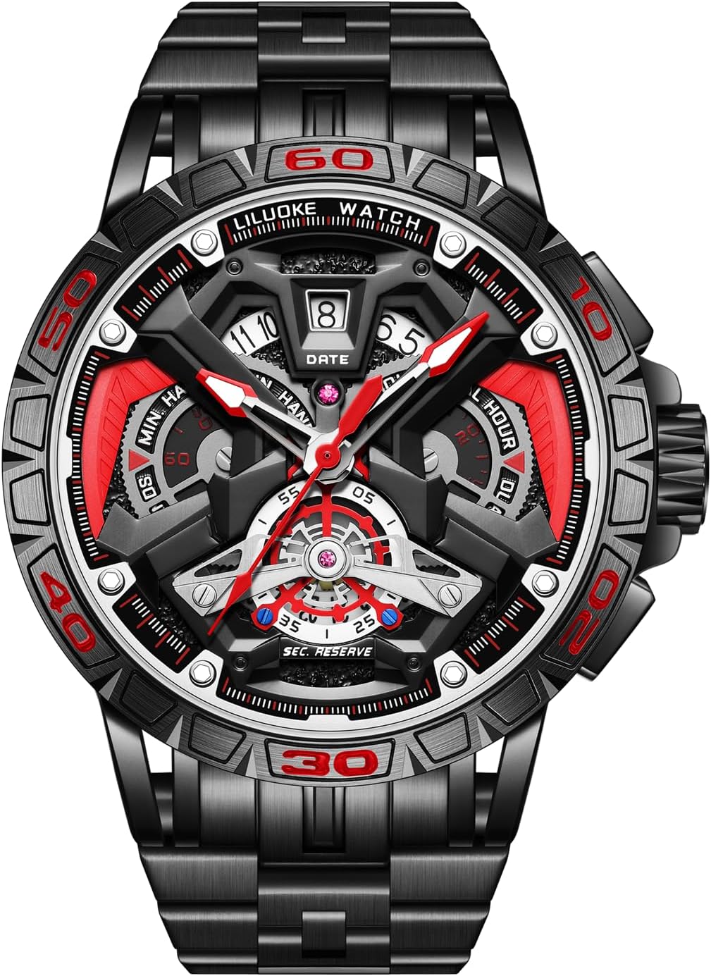 relojes de pulsera informales para hombre, diseño luminoso, cara grande, reloj negro de cuarzo de 30 ATM, regalos únicos para hombres.