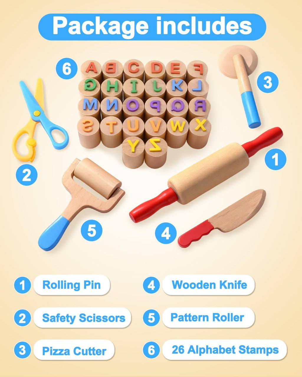Juego de herramientas de masa de madera para niños de 3 a 6 años