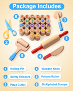 Juego de herramientas de masa de madera para niños de 3 a 6 años
