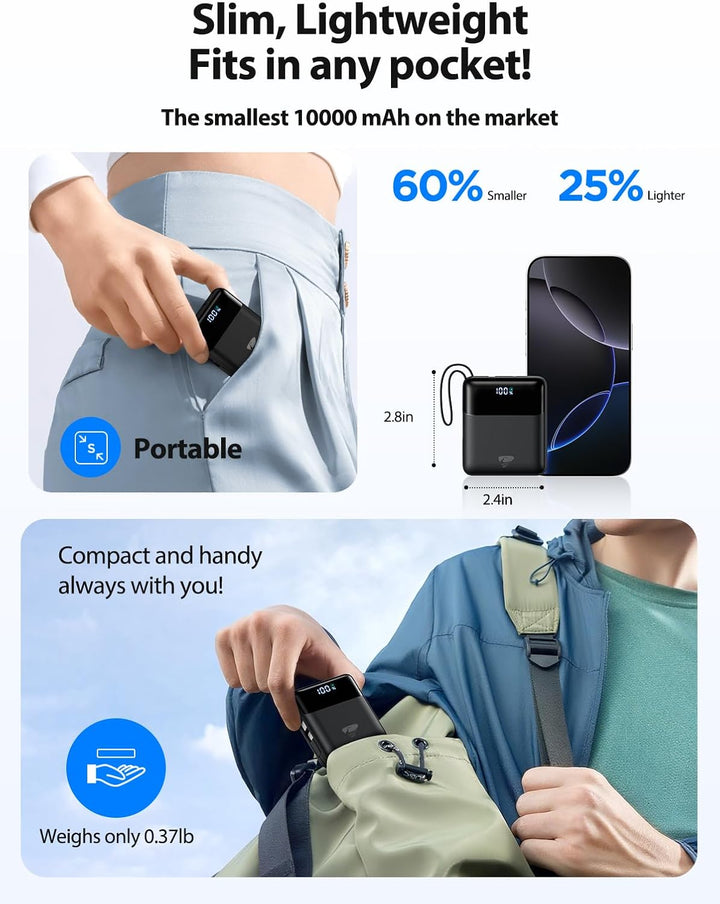 Aioneus Cargador portátil de 10000 mAh, batería de 22.5 W, carga rá...