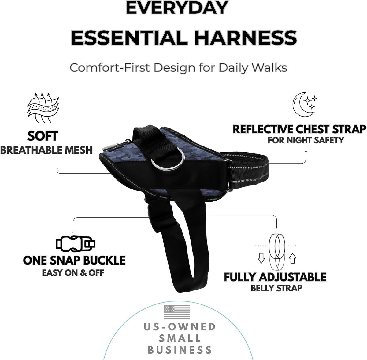 ShawnCo Arnés esencial para perro, chaleco sin tirones para mascotas con 3 clips de correa, sin estrangulamiento, reflectante, ajustable y acolchado, para caminar y entrenar fácilmente para perros