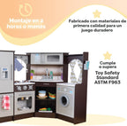 KidKraft Ultimate - Cocina de esquina de madera con luces y sonidos, teléfono de juego y cortinas, Espresso, regalo para niños de 3 años en adelante
