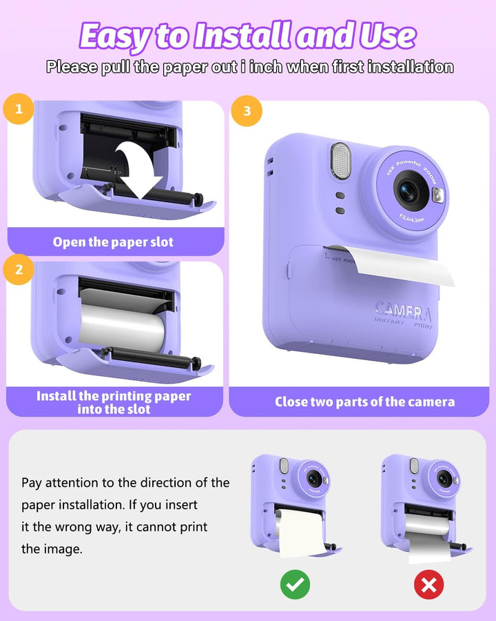 Teslahero Cámara para Niños con Impresión Instantánea de Fotos, Cám...