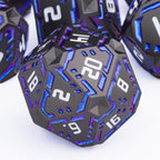 Juego de dados de ciencia ficción DND de metal, 7 dados poliédricos luminosos a rayas naranjas para Dungeons Dragons RPG, dados D y D con purpurina con caja de regalo D6 D8 D10 D12 D20
